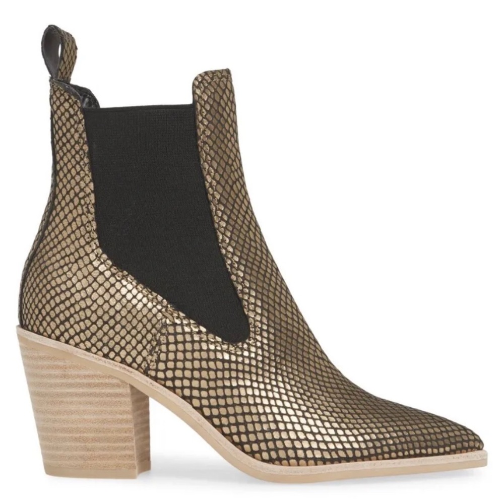 BNIB Dolce Vita Sabil Gold Snake Print Leather Chelsea Boot/Booties sz 8